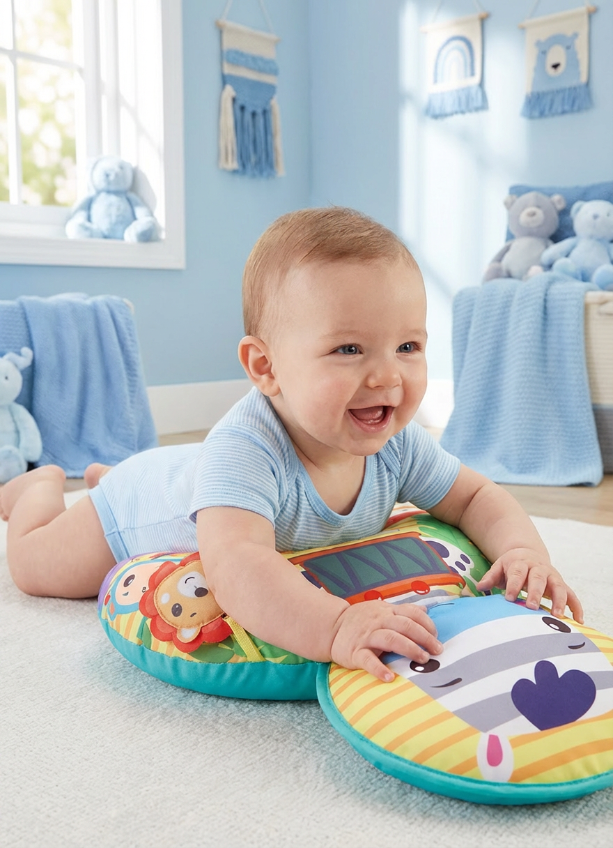 Baby Training Pillow for Tummy Time with Play Arch – Supports Sensory Development & Early Growth