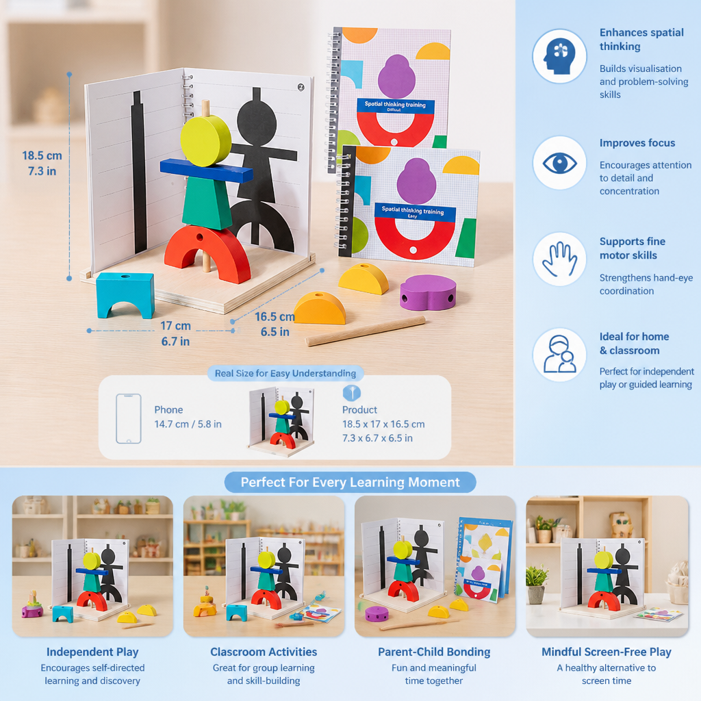 Wooden 3D Shadow Matching & Spatial Thinking Puzzle for Kids