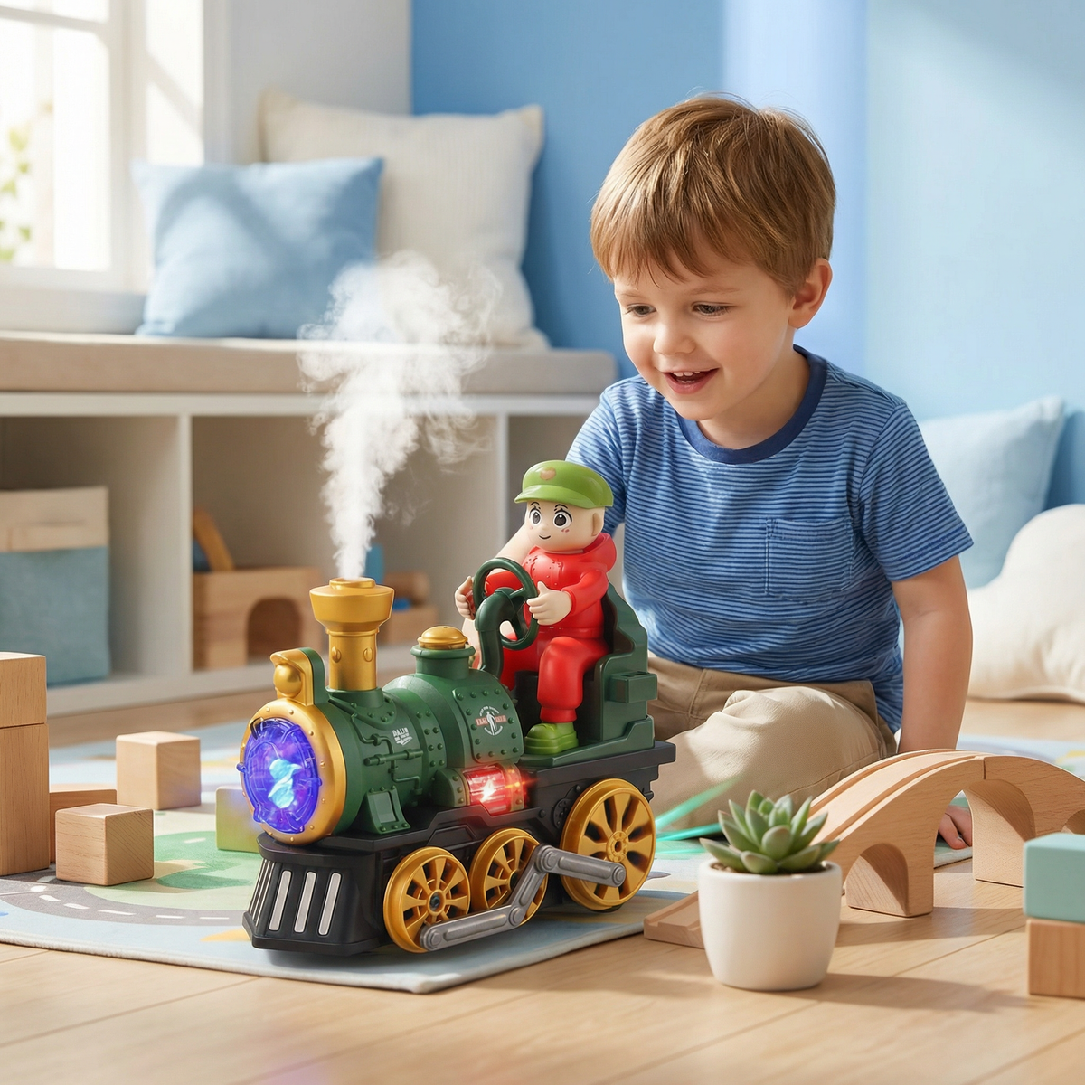 Cute Steam Train Toy with Lights, Music & Realistic Steam Effect