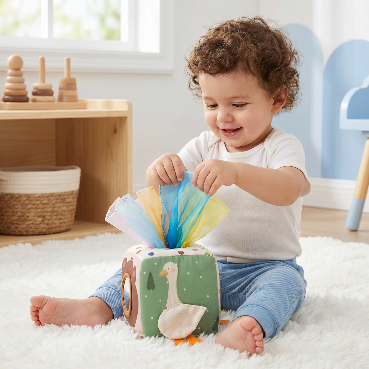 Montessori Baby Sensory Tissue Box – Soft Crinkle & Touch Activity Toy