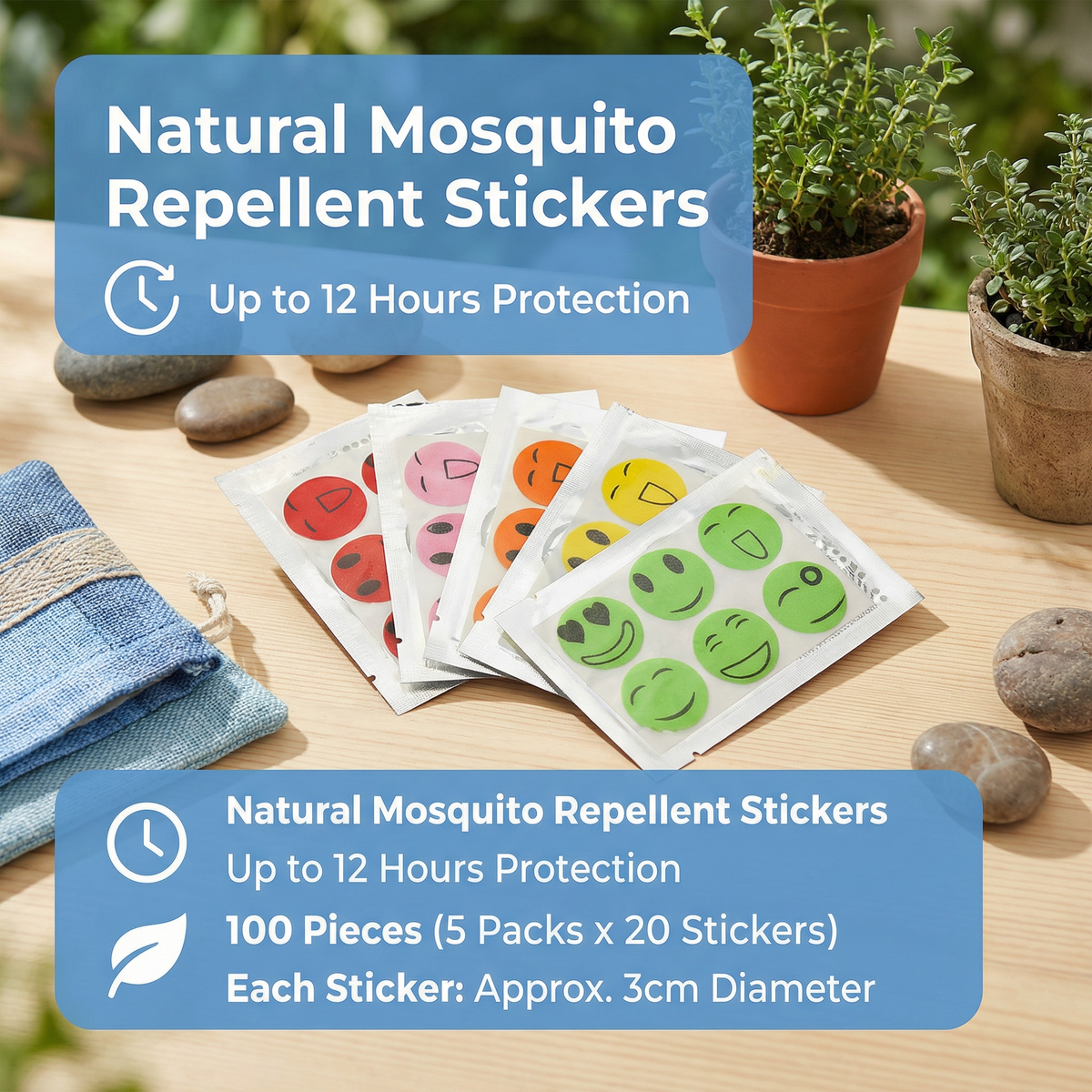 Natural Mosquito-Repellent Stickers for Children and Babies (100 Pieces)