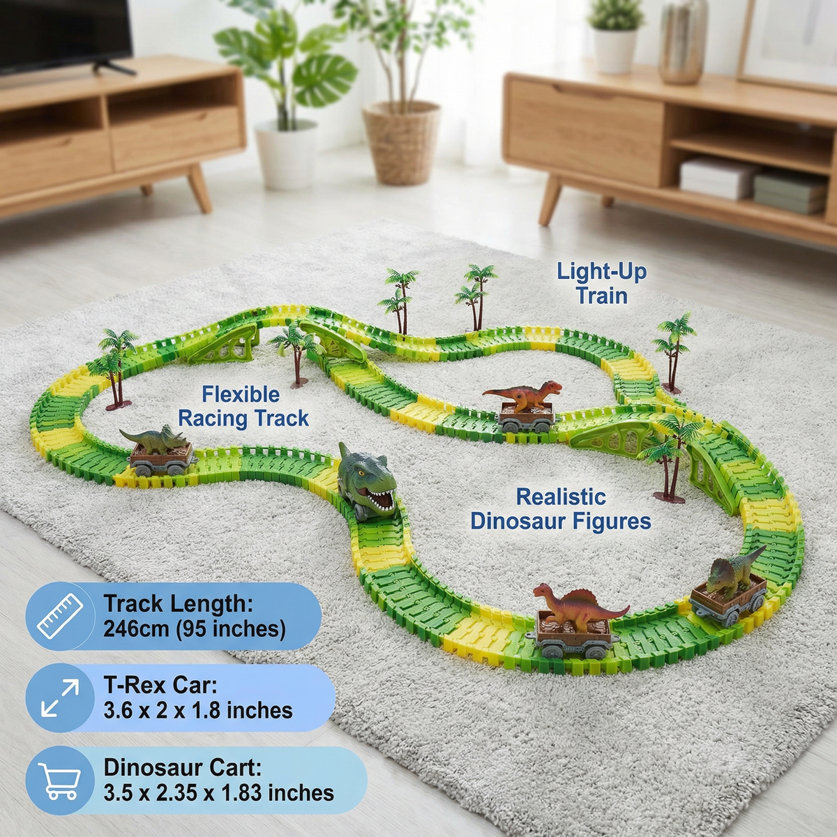Dinosaur Track Adventure – Flexible Racing Track with Light-Up Train