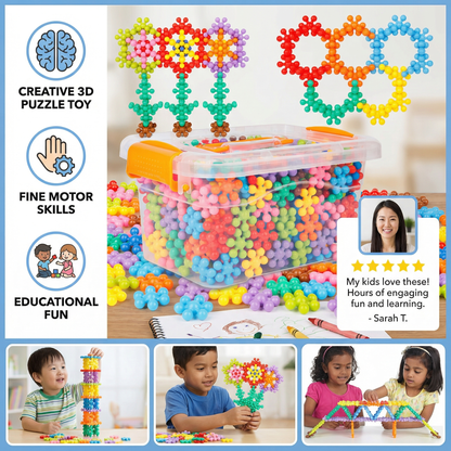 Snowflake Building Blocks for Children ⎜ Creative 3D Puzzle Toy for Educational Fun and Fine Motor Skills