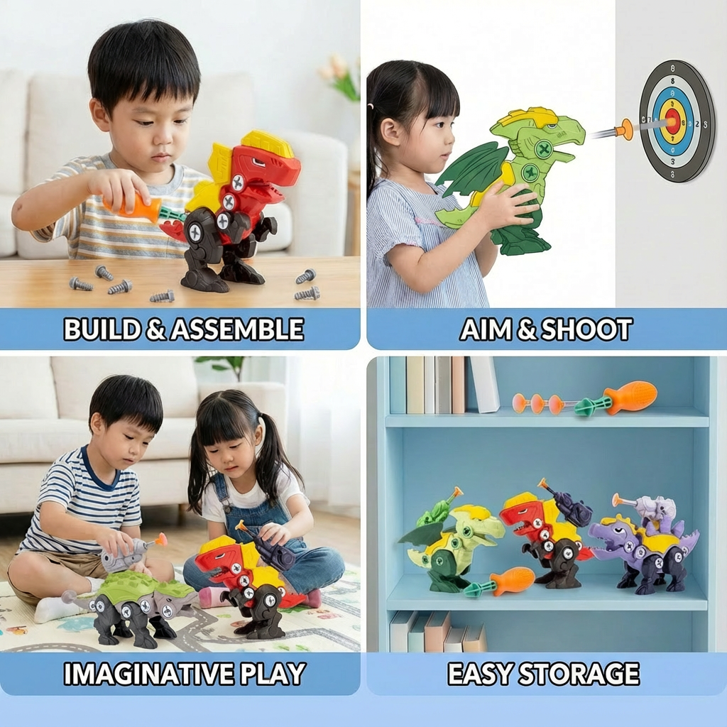 Dinosaur Screw Toy Set with Suction Cup Cannon