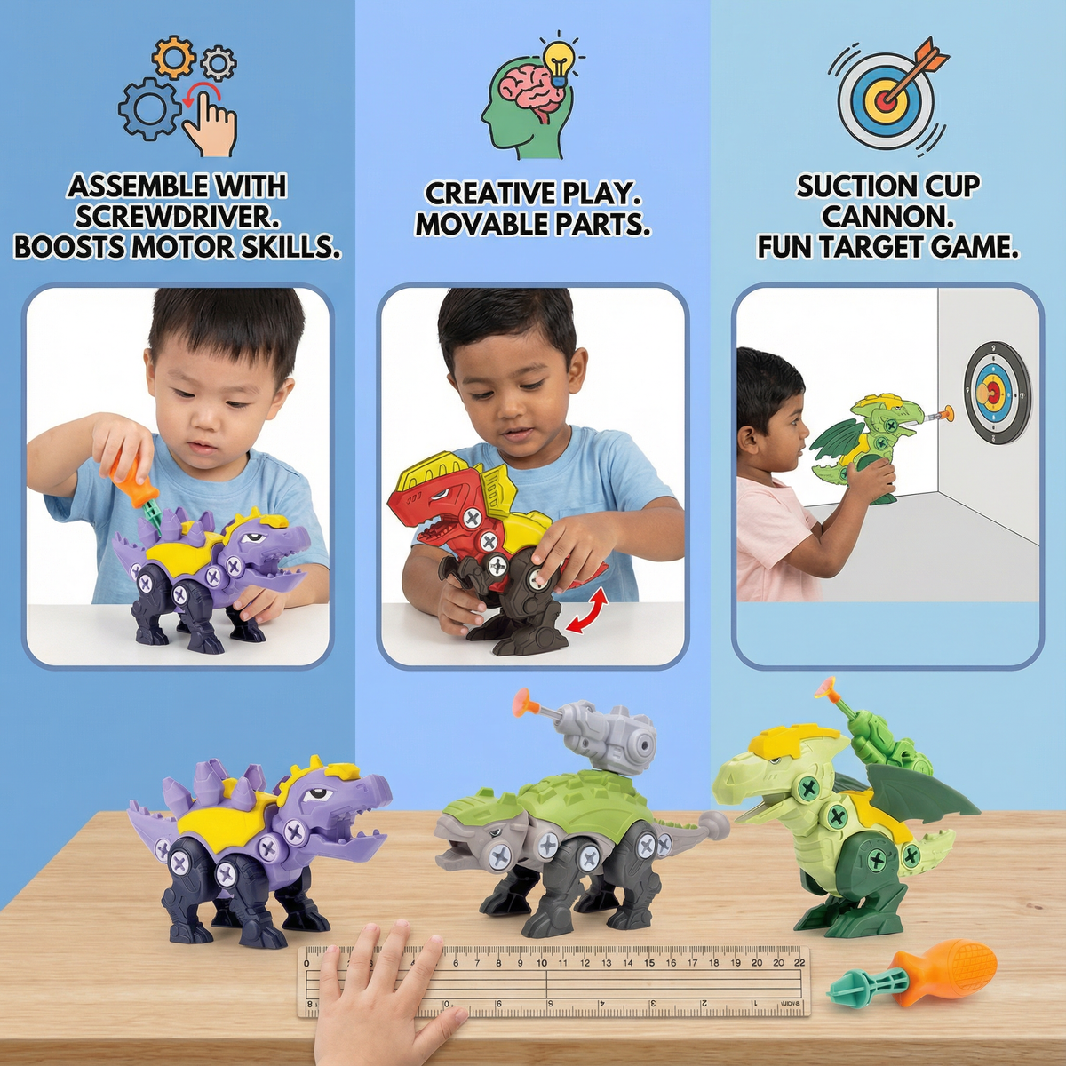 Dinosaur Screw Toy Set with Suction Cup Cannon