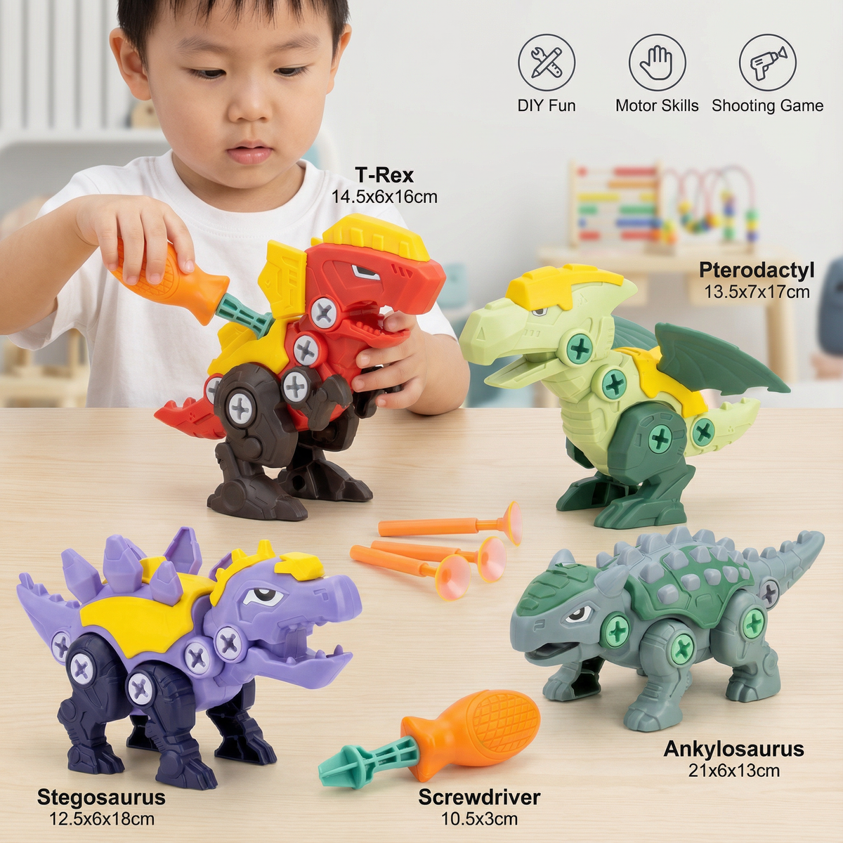 Dinosaur Screw Toy Set with Suction Cup Cannon