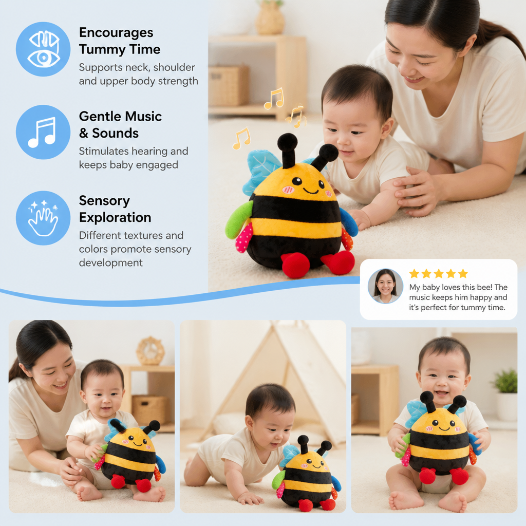 Interactive Musical Tummy Time Bee Plush Toy