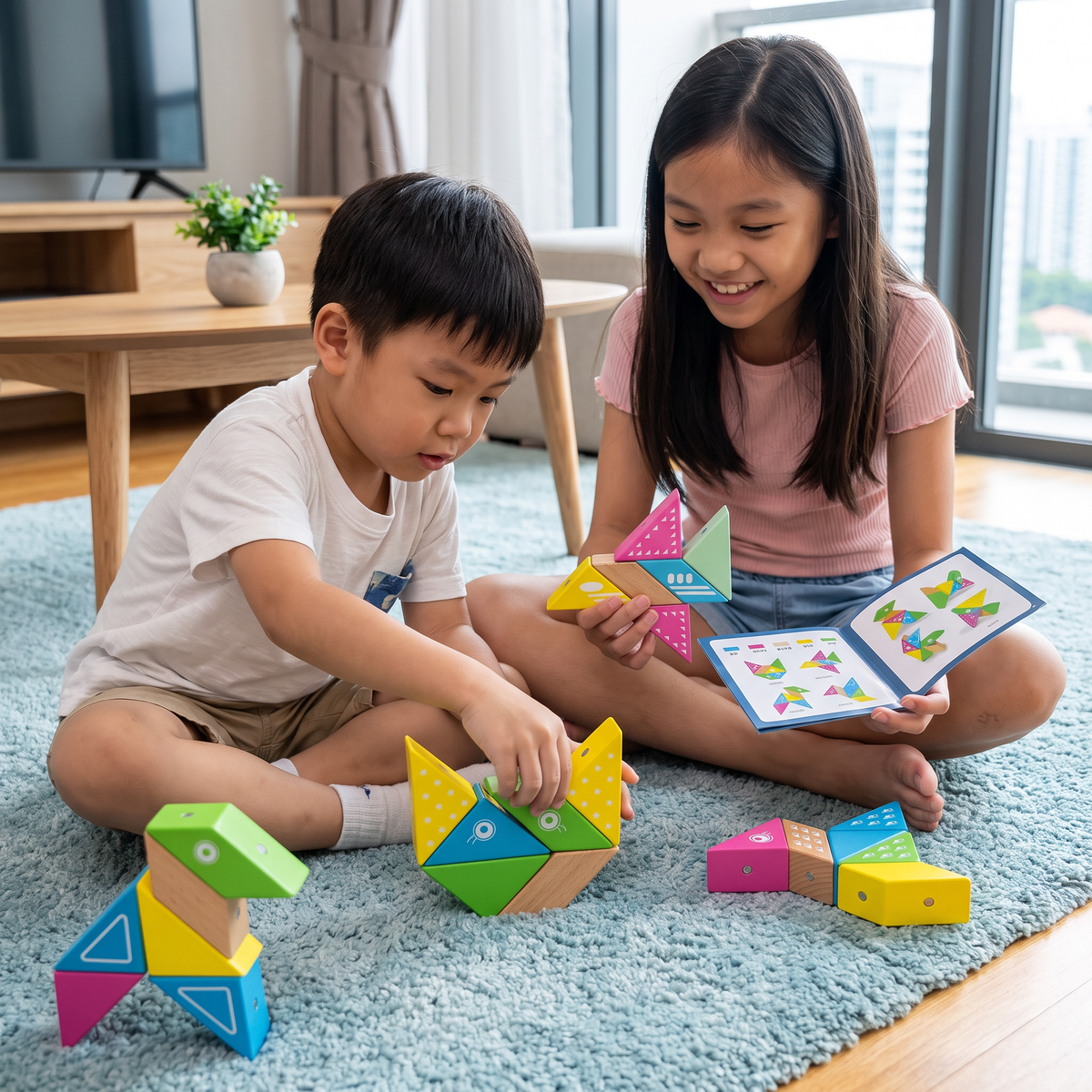 Magnetic Wooden Geometry Puzzle Blocks