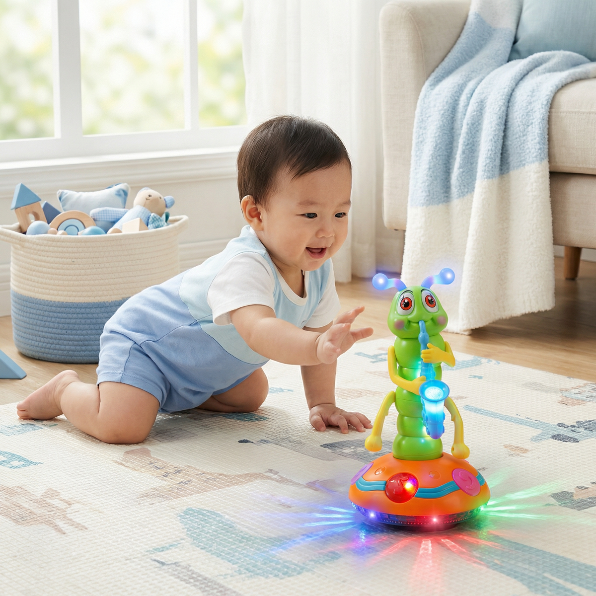 Musical Crawling Toy for Babies ⎜ Spinning Caterpillar with Lights and Sound for Early Learning and Fun Movement