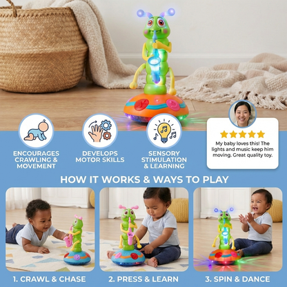 Musical Crawling Toy for Babies ⎜ Spinning Caterpillar with Lights and Sound for Early Learning and Fun Movement