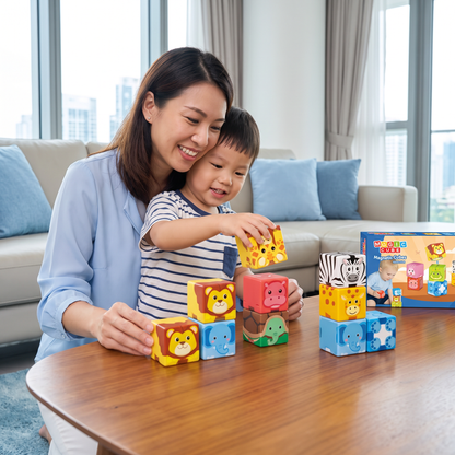 Toddler-Safe 4.2 cm Safari Animal Magnetic Building Cubes – STEM Learning Blocks