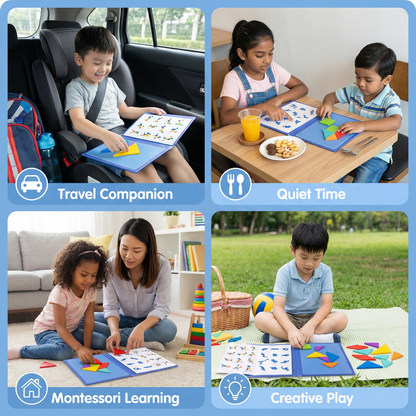 Portable Montessori Wooden Magnetic Tangram Puzzle Book Learning Toy