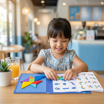 Portable Montessori Wooden Magnetic Tangram Puzzle Book Learning Toy