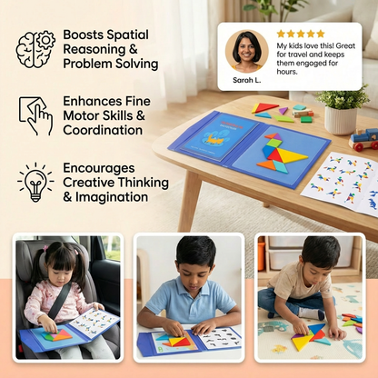 Portable Montessori Wooden Magnetic Tangram Puzzle Book Learning Toy