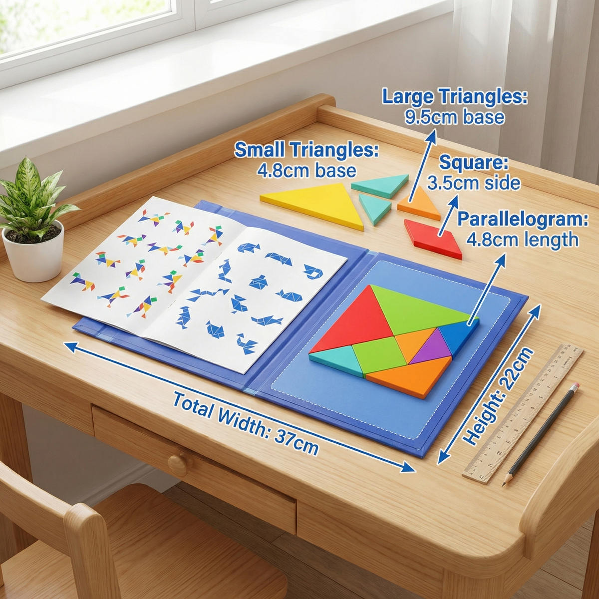 Portable Montessori Wooden Magnetic Tangram Puzzle Book Learning Toy