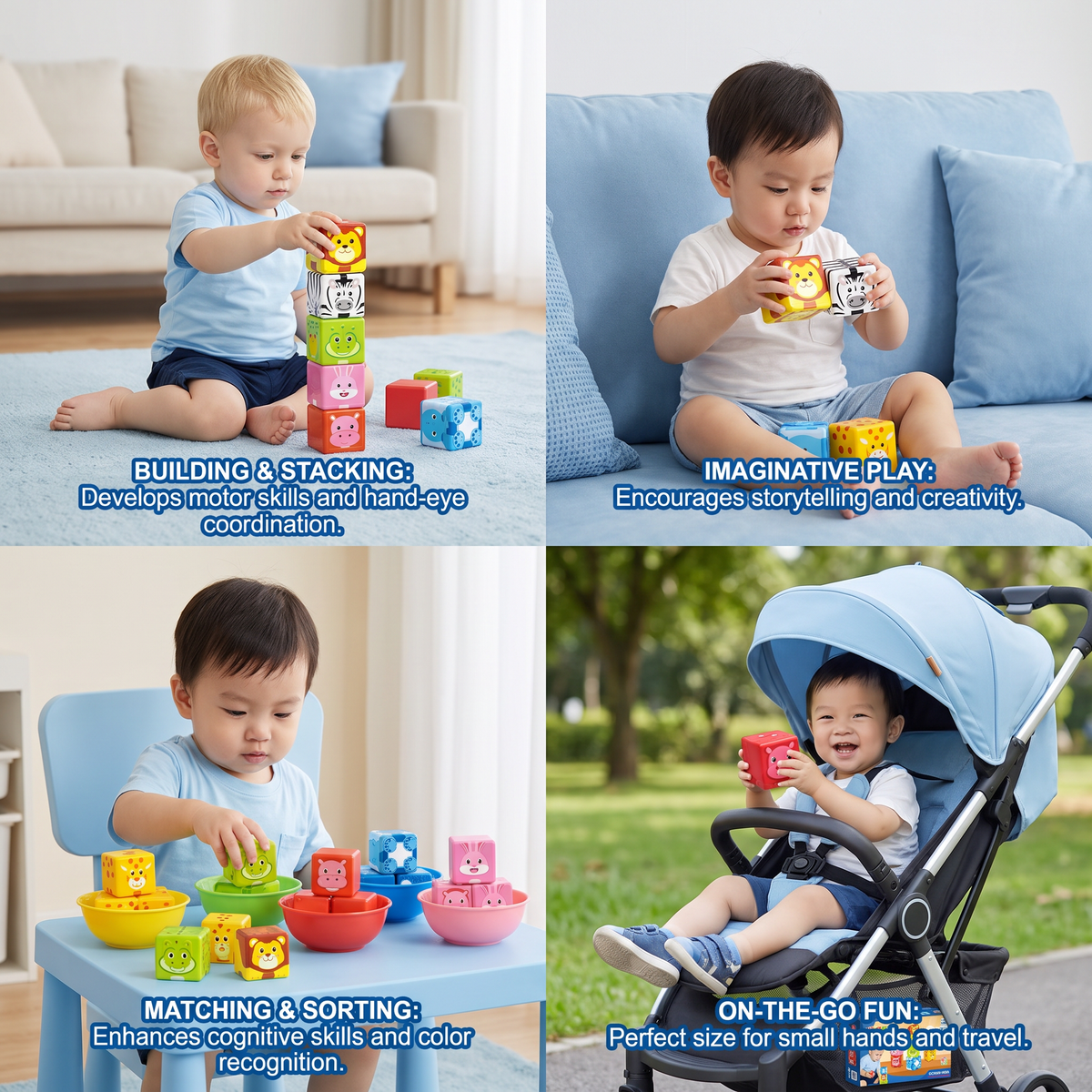 Toddler-Safe 4.2 cm Safari Animal Magnetic Building Cubes – STEM Learning Blocks