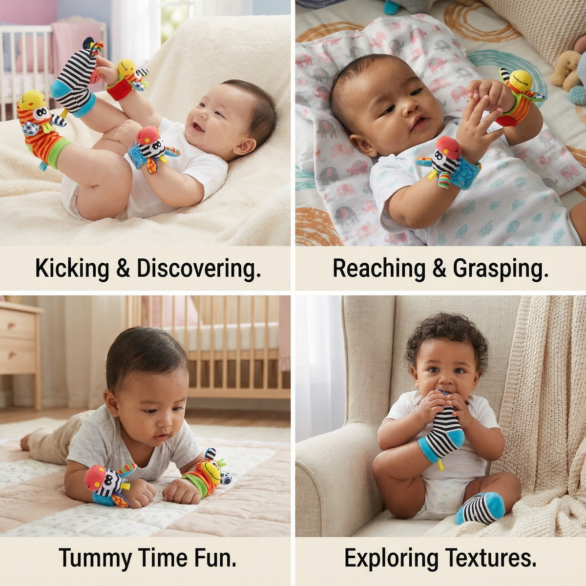 Baby Rattle Wrist and Sock Set ⎜ Colorful Sensory Toys for Early Learning and Motor Skill Development