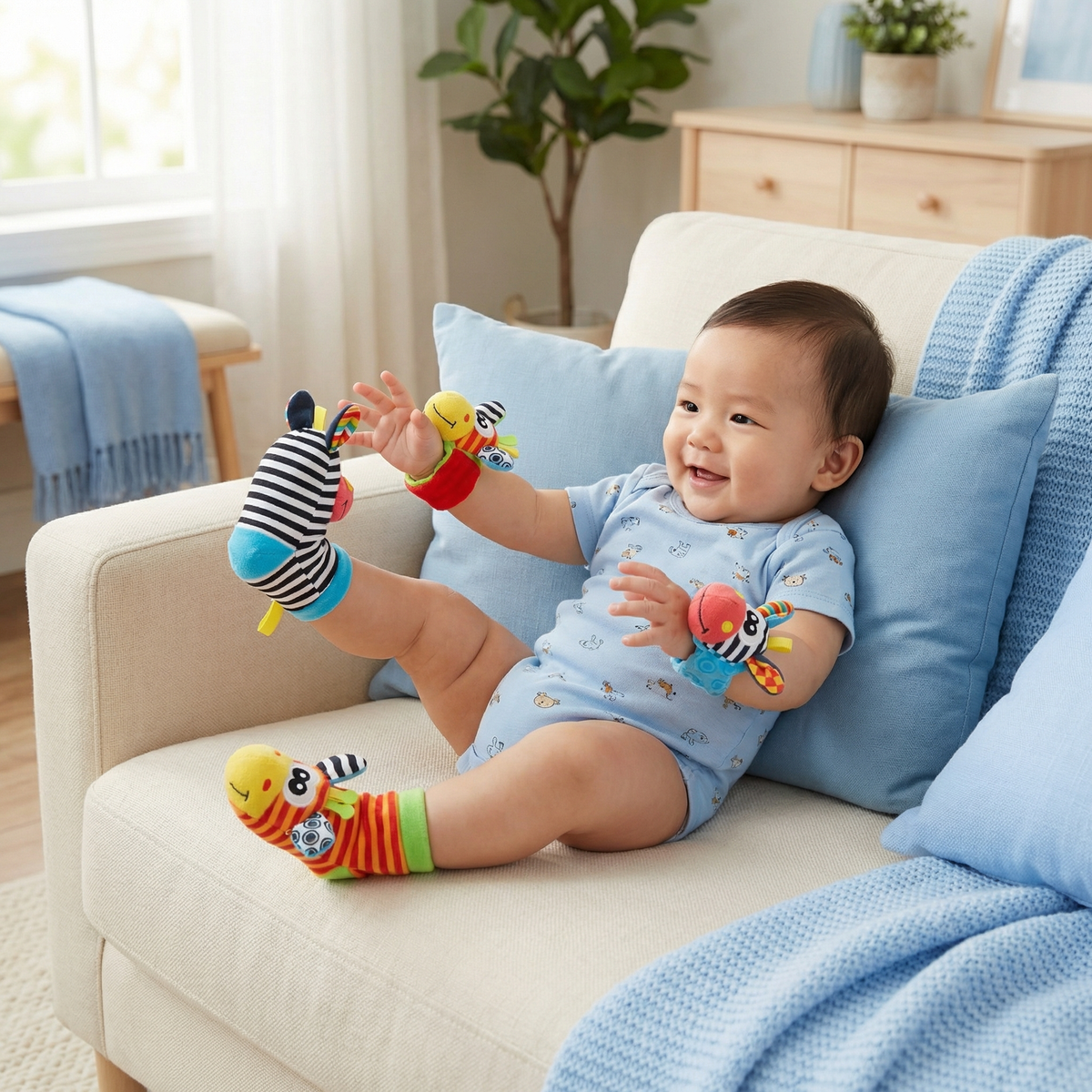 Baby Rattle Wrist and Sock Set ⎜ Colorful Sensory Toys for Early Learning and Motor Skill Development