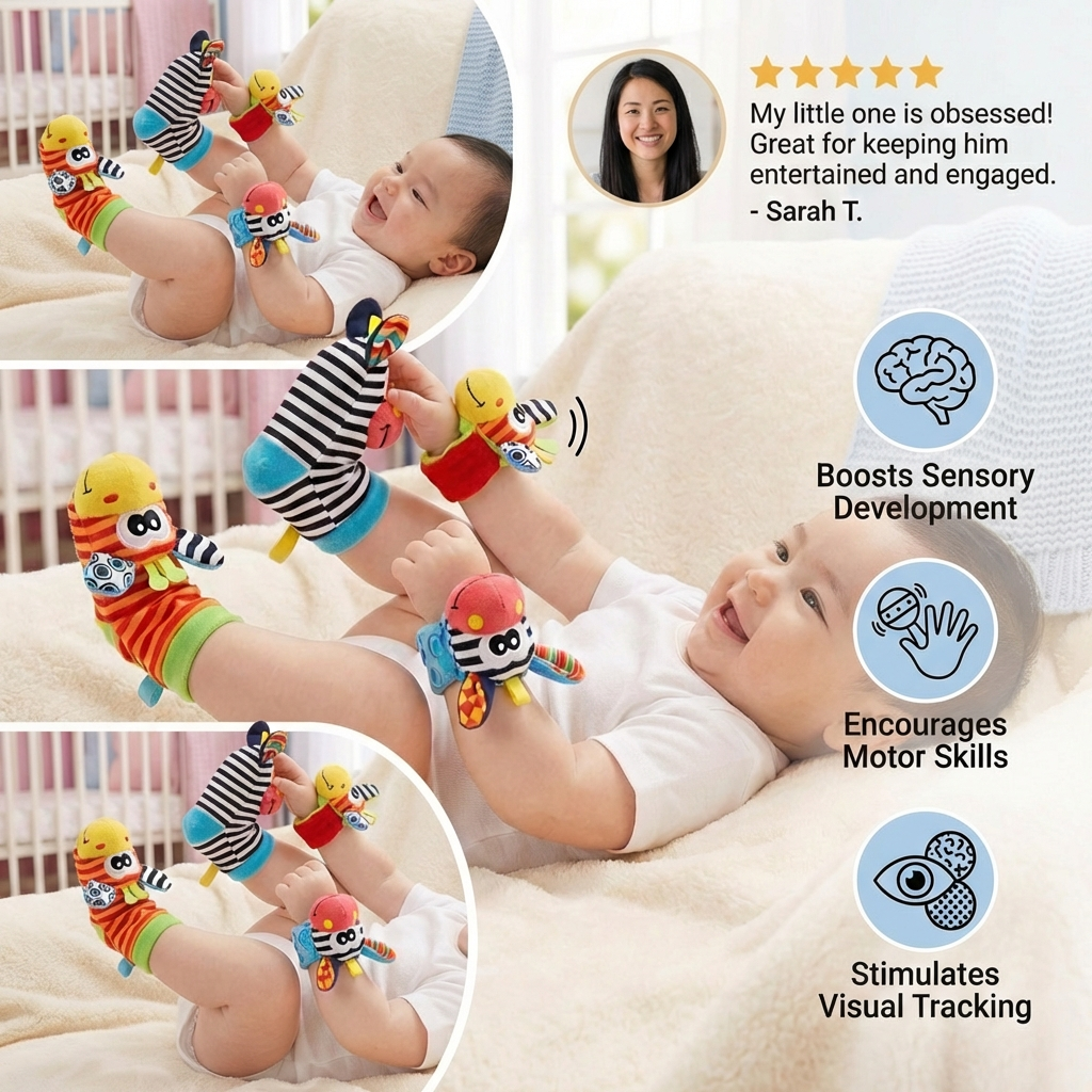 Baby Rattle Wrist and Sock Set ⎜ Colorful Sensory Toys for Early Learning and Motor Skill Development