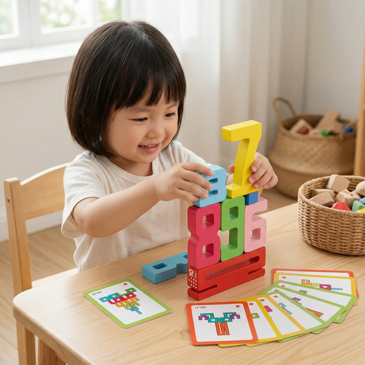 Wooden Number Blocks for Kids ⎜ Colorful Stacking Toy for Counting, Logic and Early Math Learning