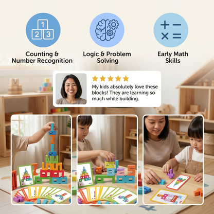 Wooden Number Blocks for Kids ⎜ Colorful Stacking Toy for Counting, Logic and Early Math Learning