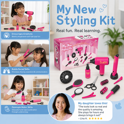 14-Piece Kids Hair Styling Salon Pretend Play Set