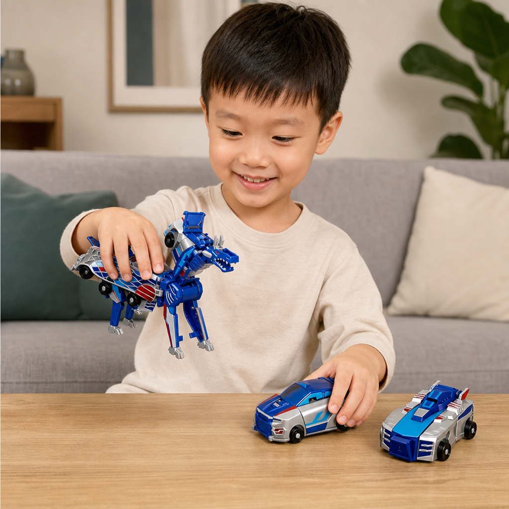 2-in-1 Magnetic Transforming Car & Dinosaur Toy with Automatic Collision Action