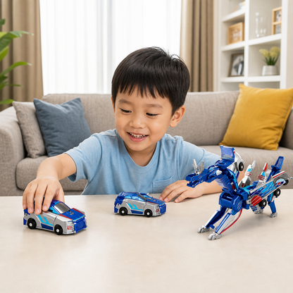 2-in-1 Magnetic Transforming Car & Dinosaur Toy with Automatic Collision Action