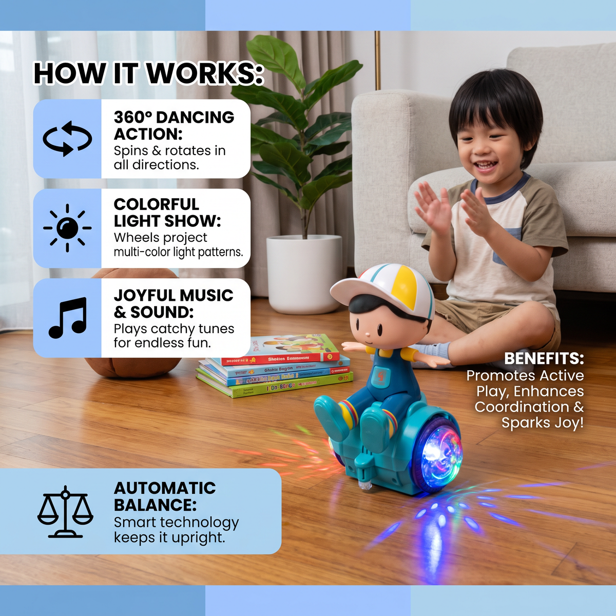 Interactive 360° Dancing Balance Toy with Lights & Music