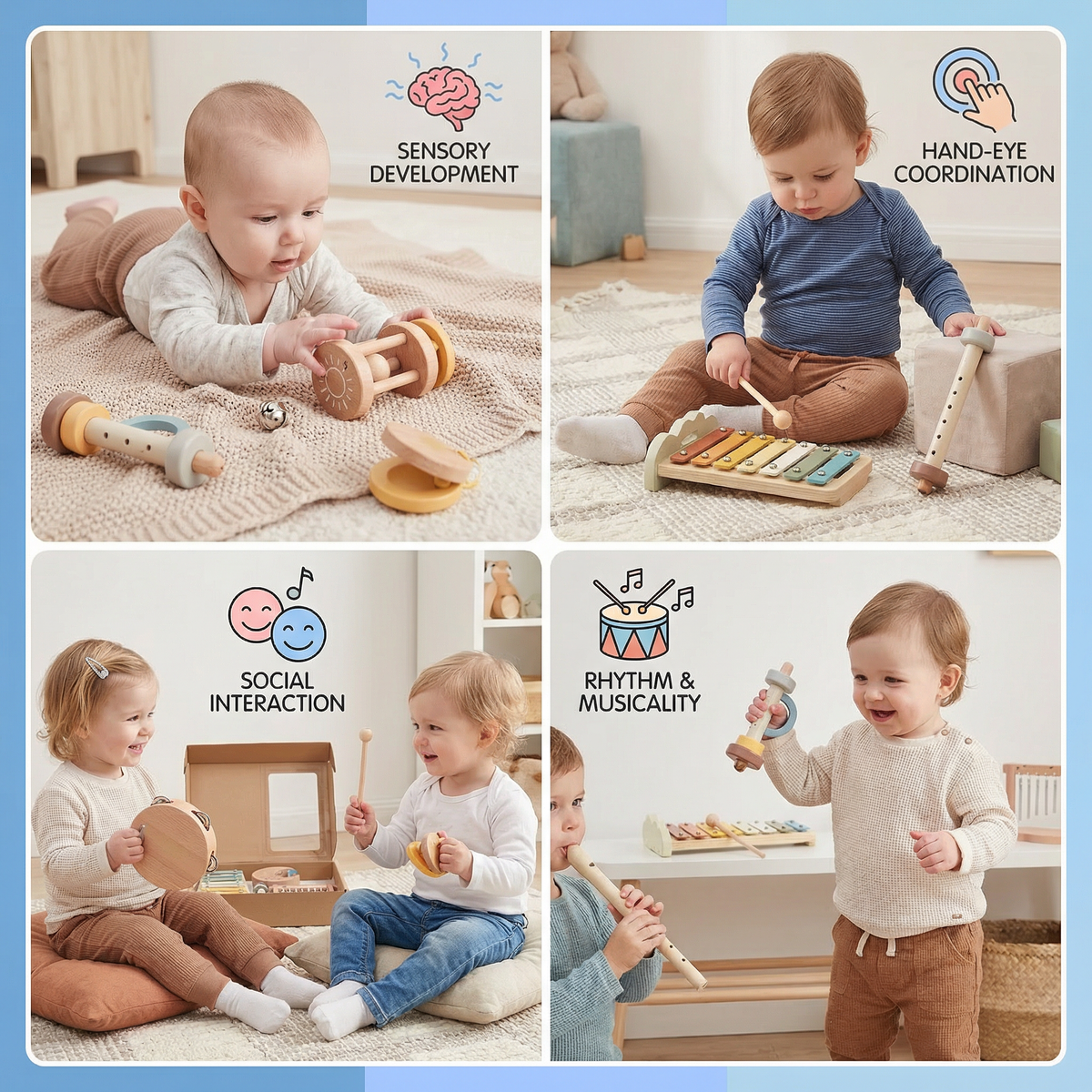 6-Piece Wooden Baby Musical Instrument Set – Sensory Sound & Music Toy