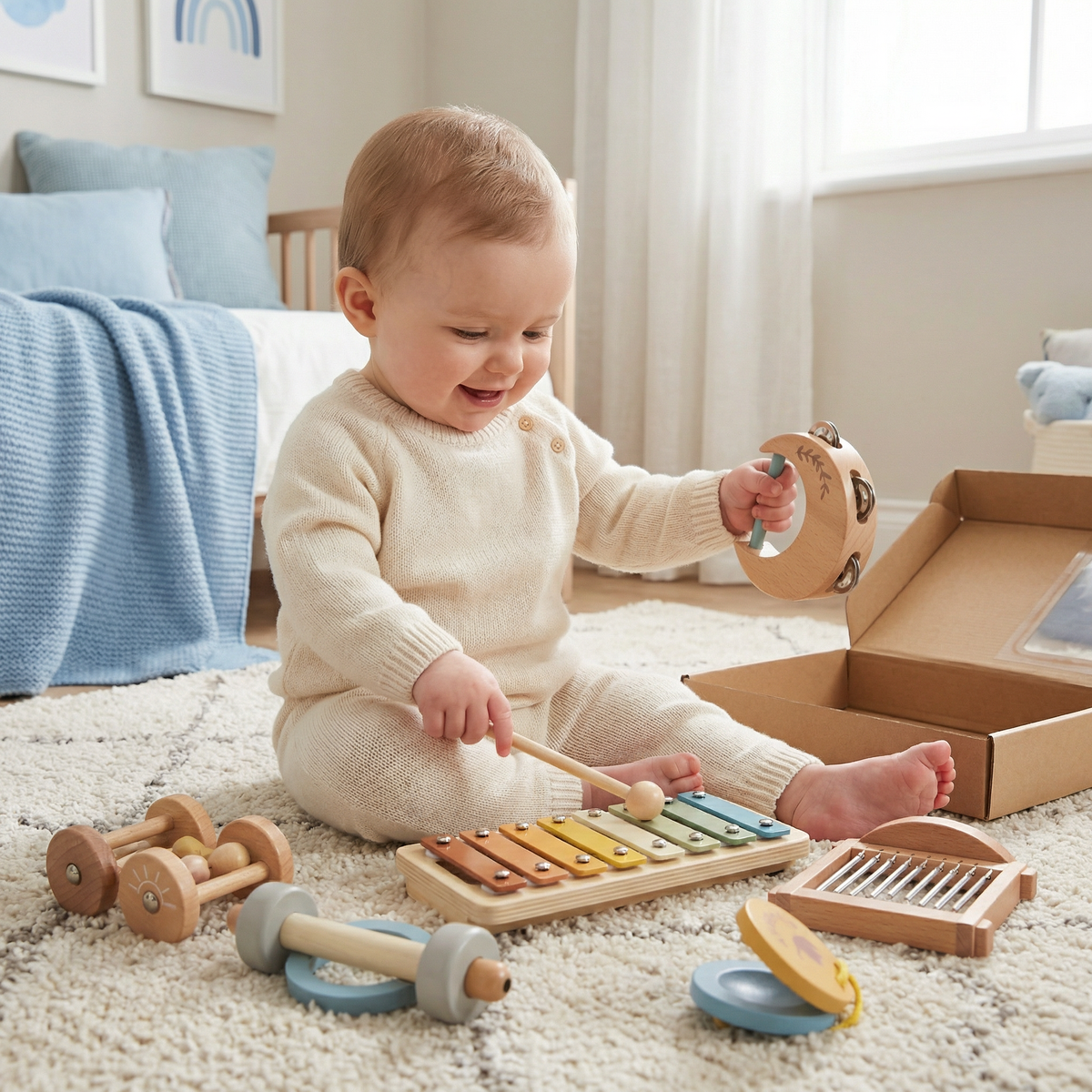 6-Piece Wooden Baby Musical Instrument Set – Sensory Sound & Music Toy