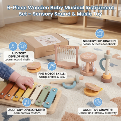 6-Piece Wooden Baby Musical Instrument Set – Sensory Sound & Music Toy