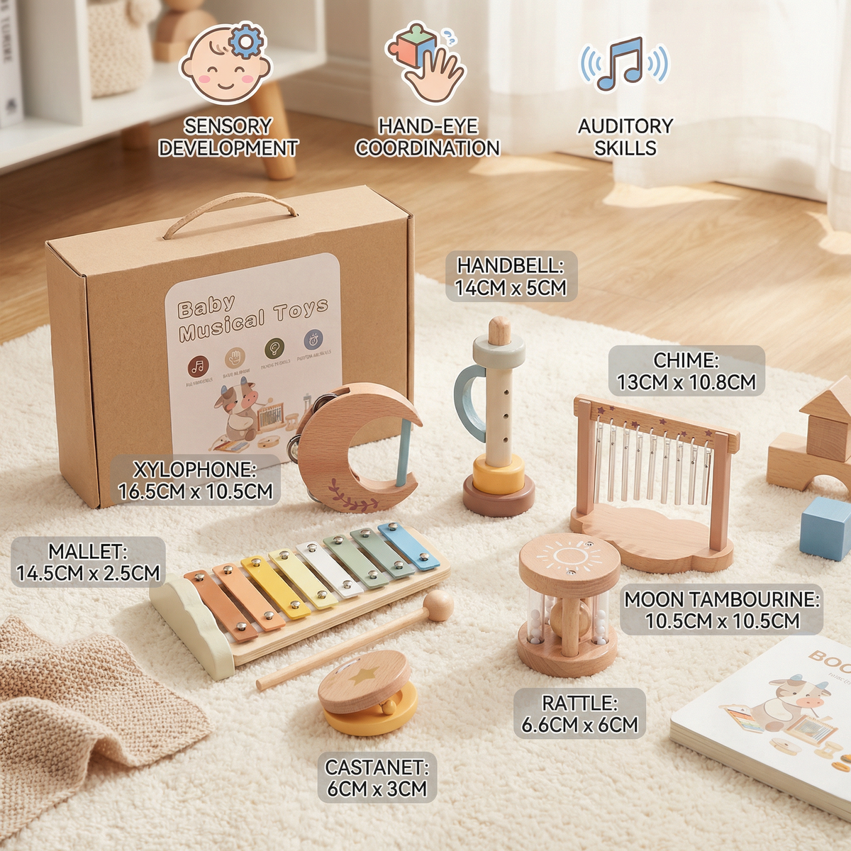 6-Piece Wooden Baby Musical Instrument Set – Sensory Sound & Music Toy