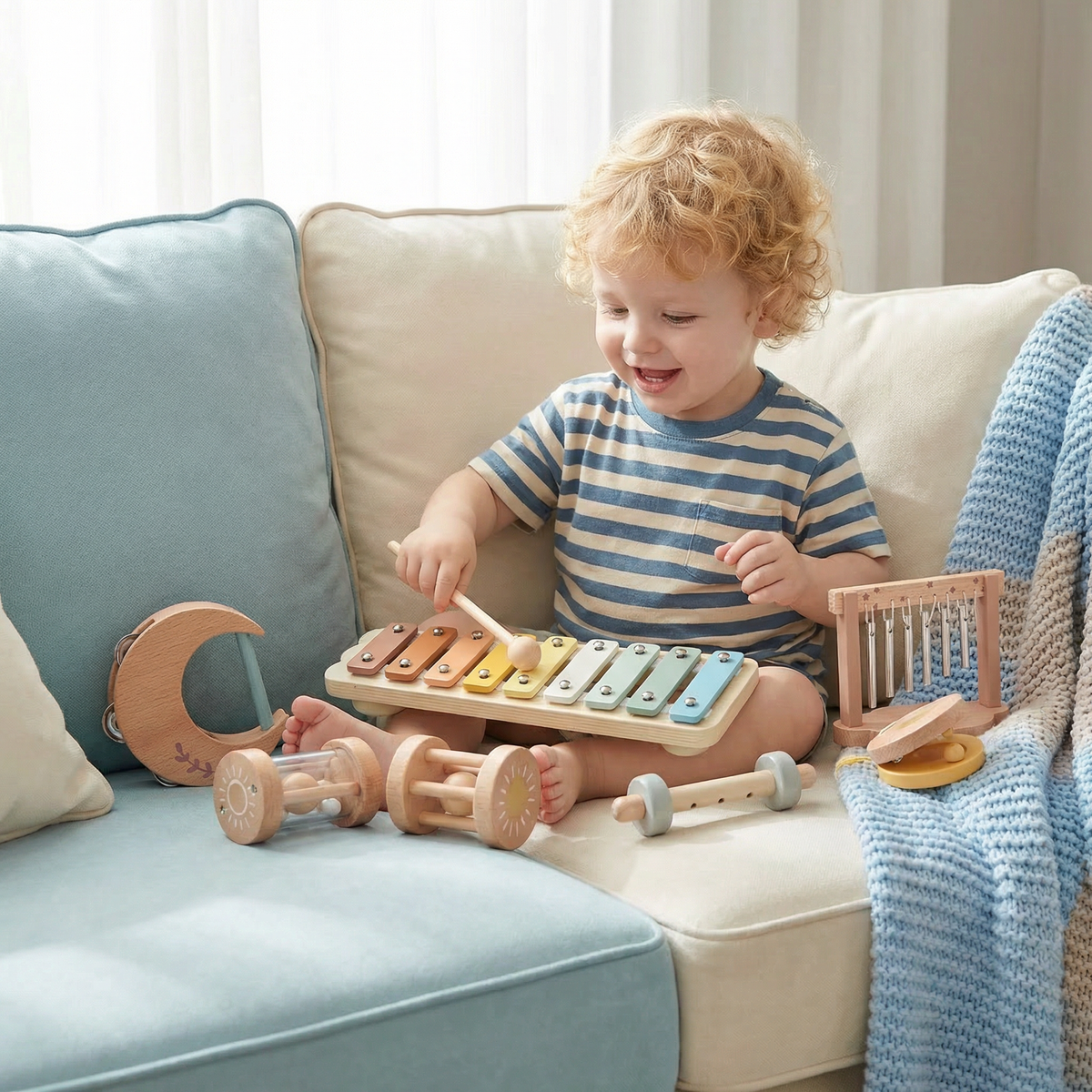 6-Piece Wooden Baby Musical Instrument Set – Sensory Sound & Music Toy