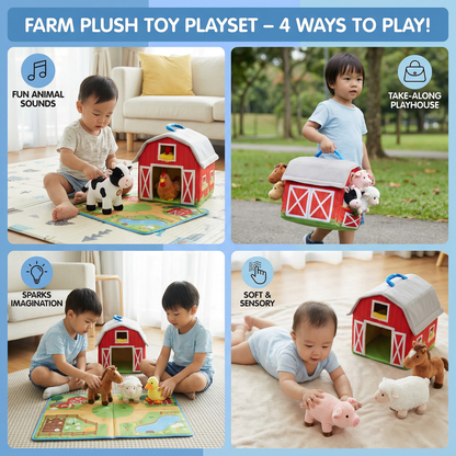 Farm Plush Toy Playset – Interactive Educational Toy with Portable Playhouse
