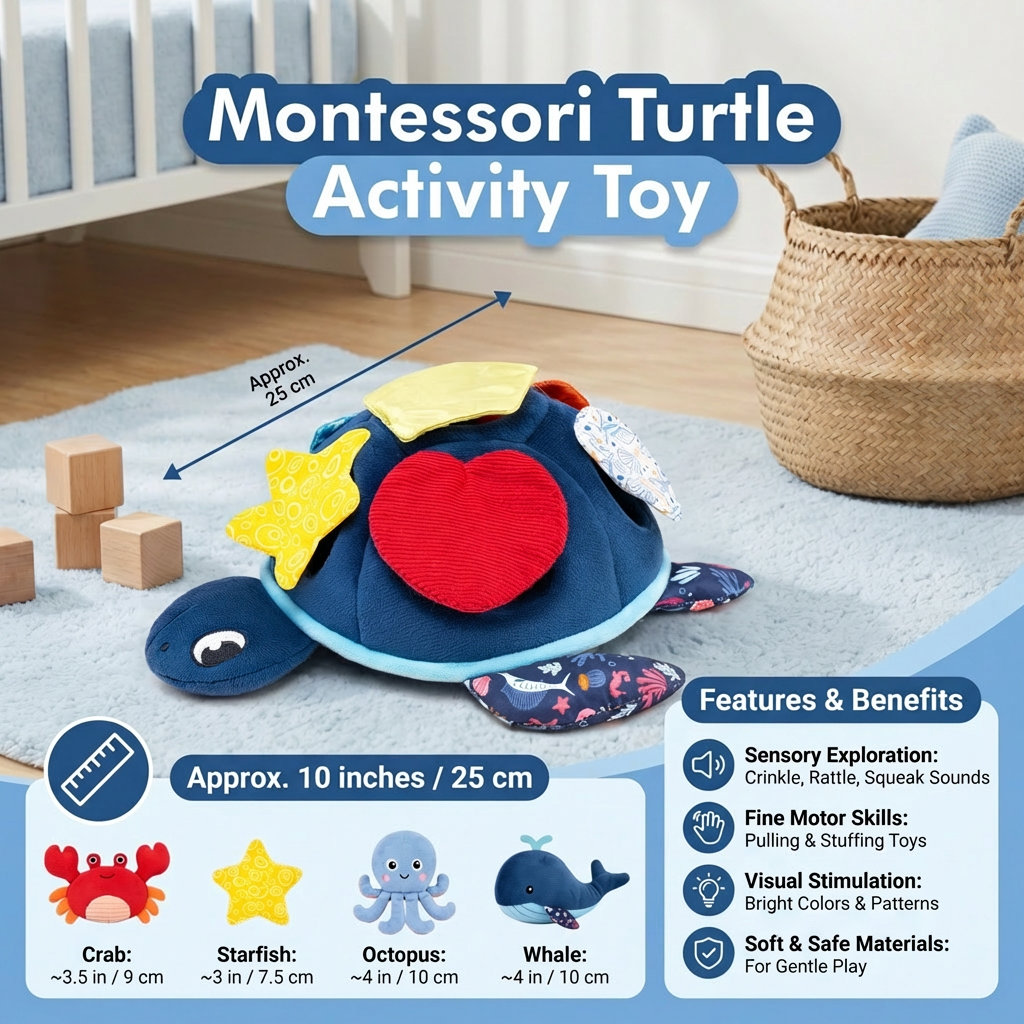 Montessori Turtle Activity Toy – Soft Sensory Play for Kids