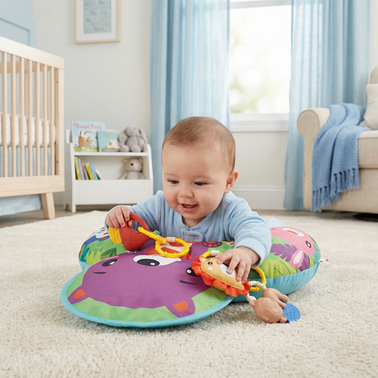 Baby Training Pillow for Tummy Time with Play Arch – Supports Sensory Development & Early Growth