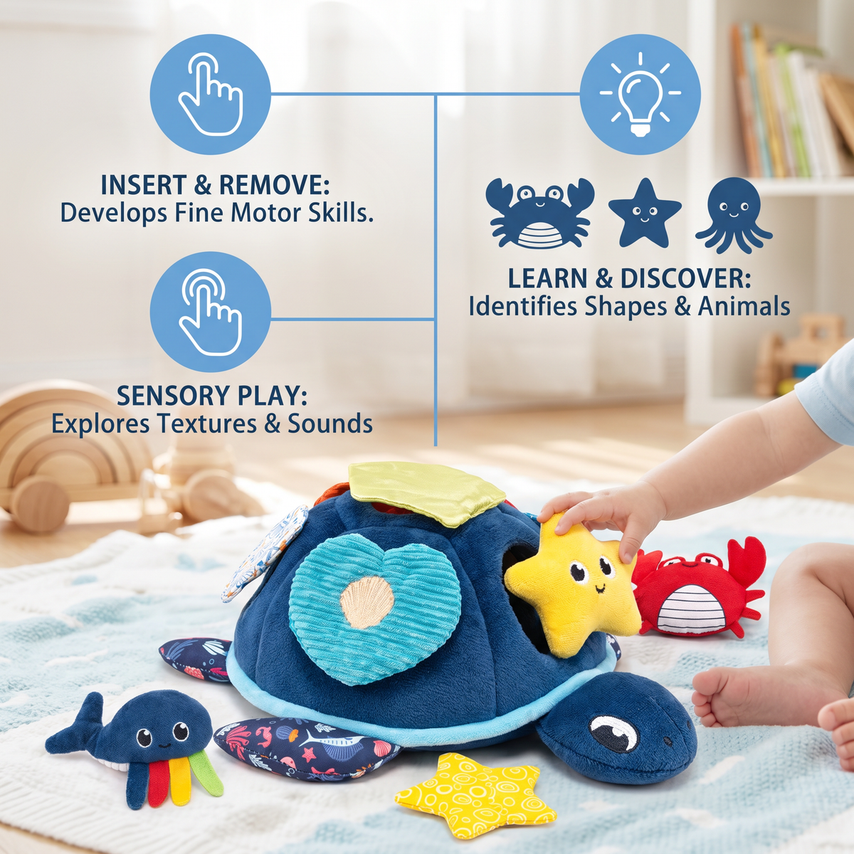 Montessori Turtle Activity Toy – Soft Sensory Play for Kids
