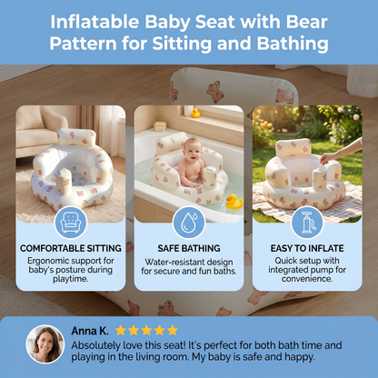 Inflatable Baby Seat with Bear Print for Sitting and Bath