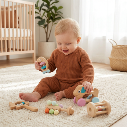 Wooden Baby Gift Set – Rattle & Musical Toy Set for Newborns