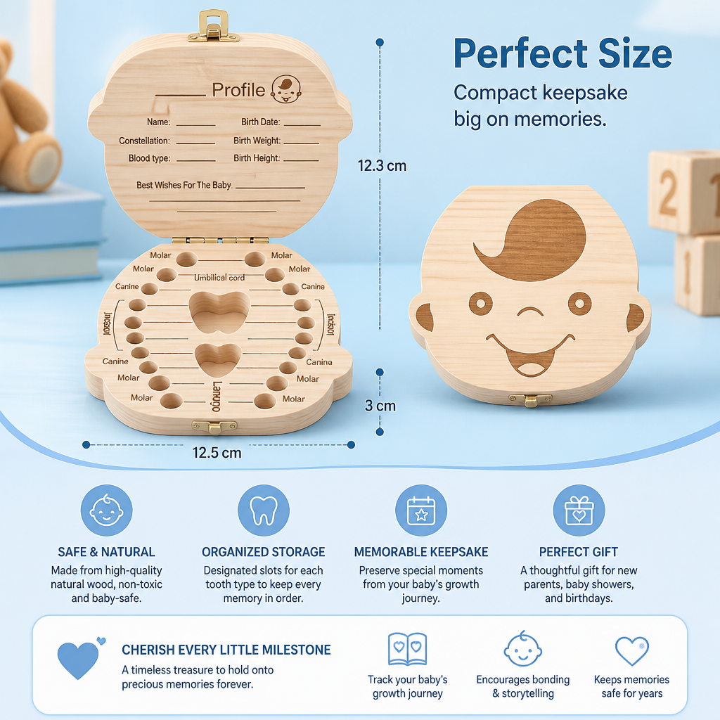Wooden Baby Tooth Box – Kids Milk Teeth Storage & Keepsake Organizer