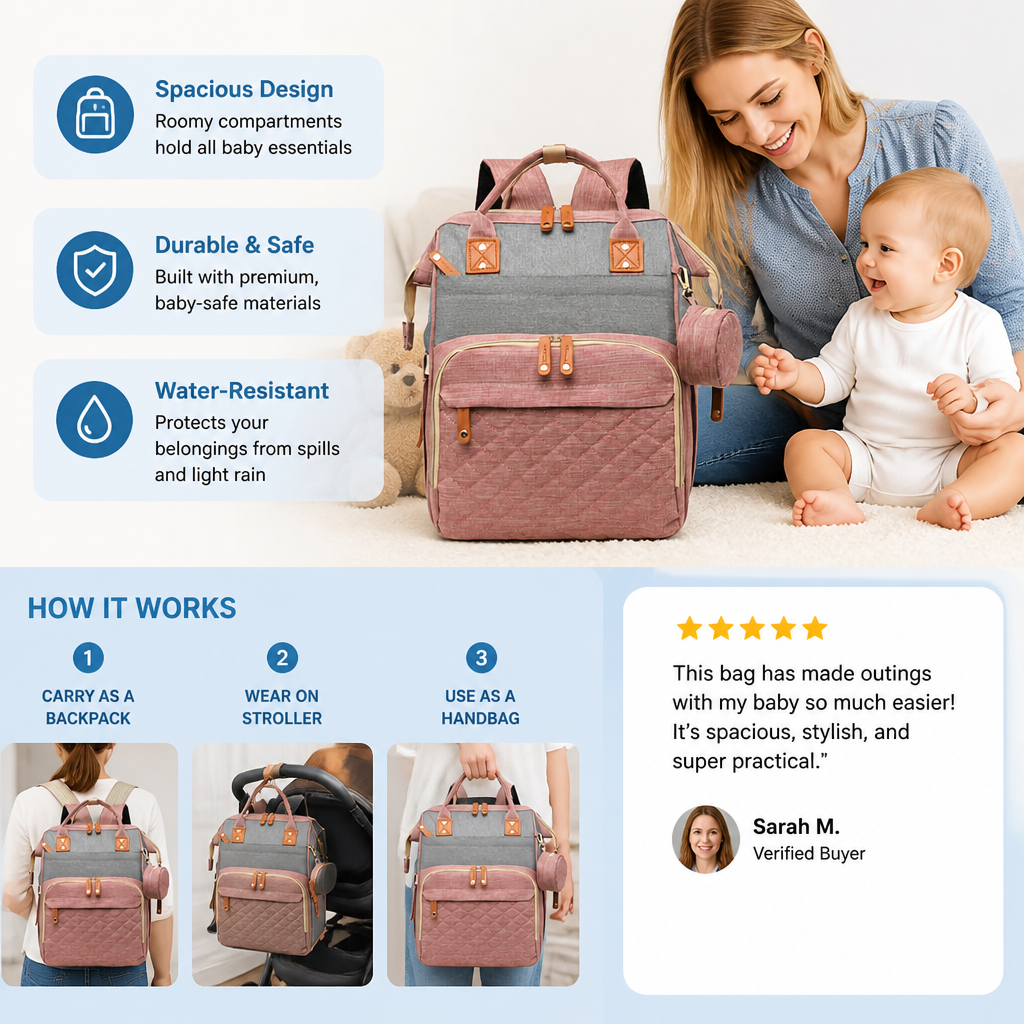 3-in-1 Travel Diaper Backpack with Foldable Baby Bed – Perfect for On-the-Go Parents
