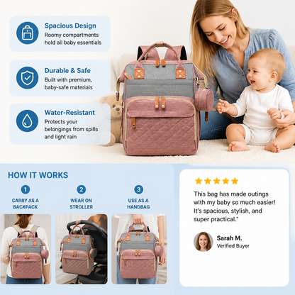 3-in-1 Travel Diaper Backpack with Foldable Baby Bed – Perfect for On-the-Go Parents