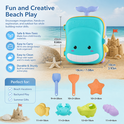 Kids Beach Toy Suitcase with Sand Tools and Hourglass
