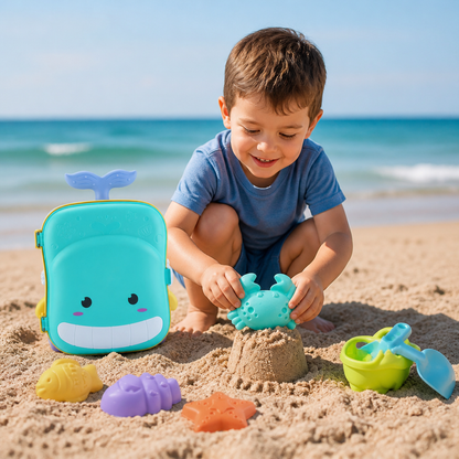 Kids Beach Toy Suitcase with Sand Tools and Hourglass