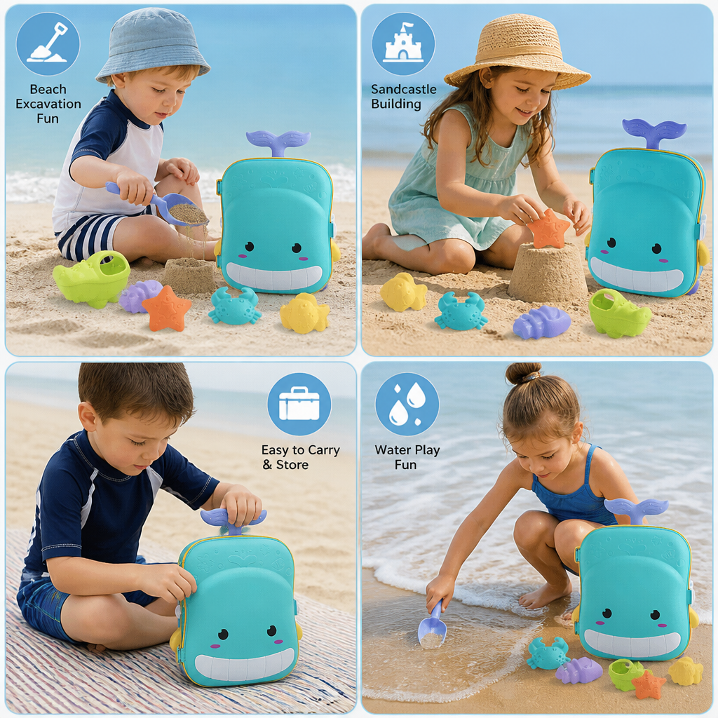 Kids Beach Toy Suitcase with Sand Tools and Hourglass