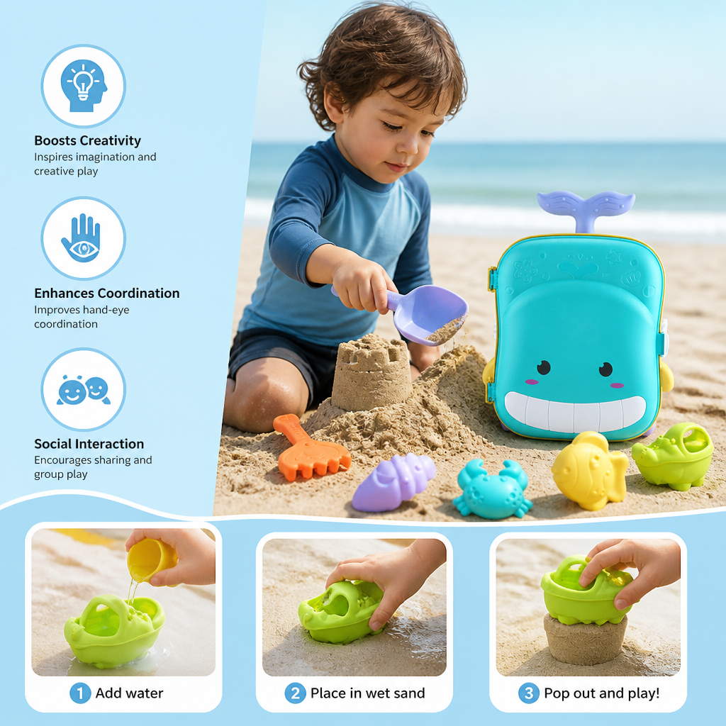 Kids Beach Toy Suitcase with Sand Tools and Hourglass