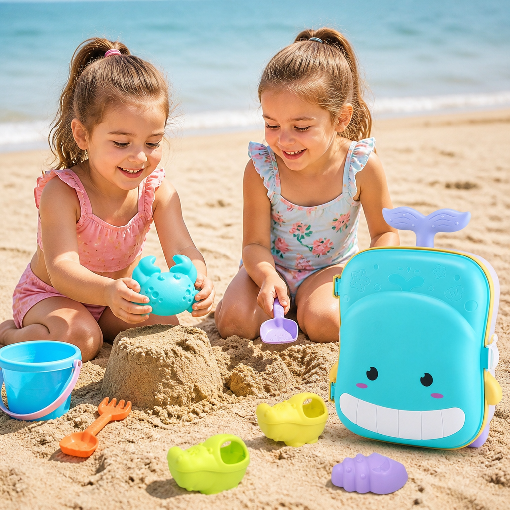 Kids Beach Toy Suitcase with Sand Tools and Hourglass