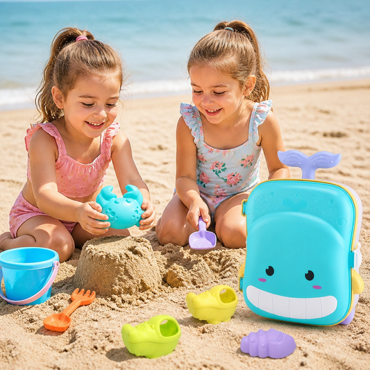 Kids Beach Toy Suitcase with Sand Tools and Hourglass