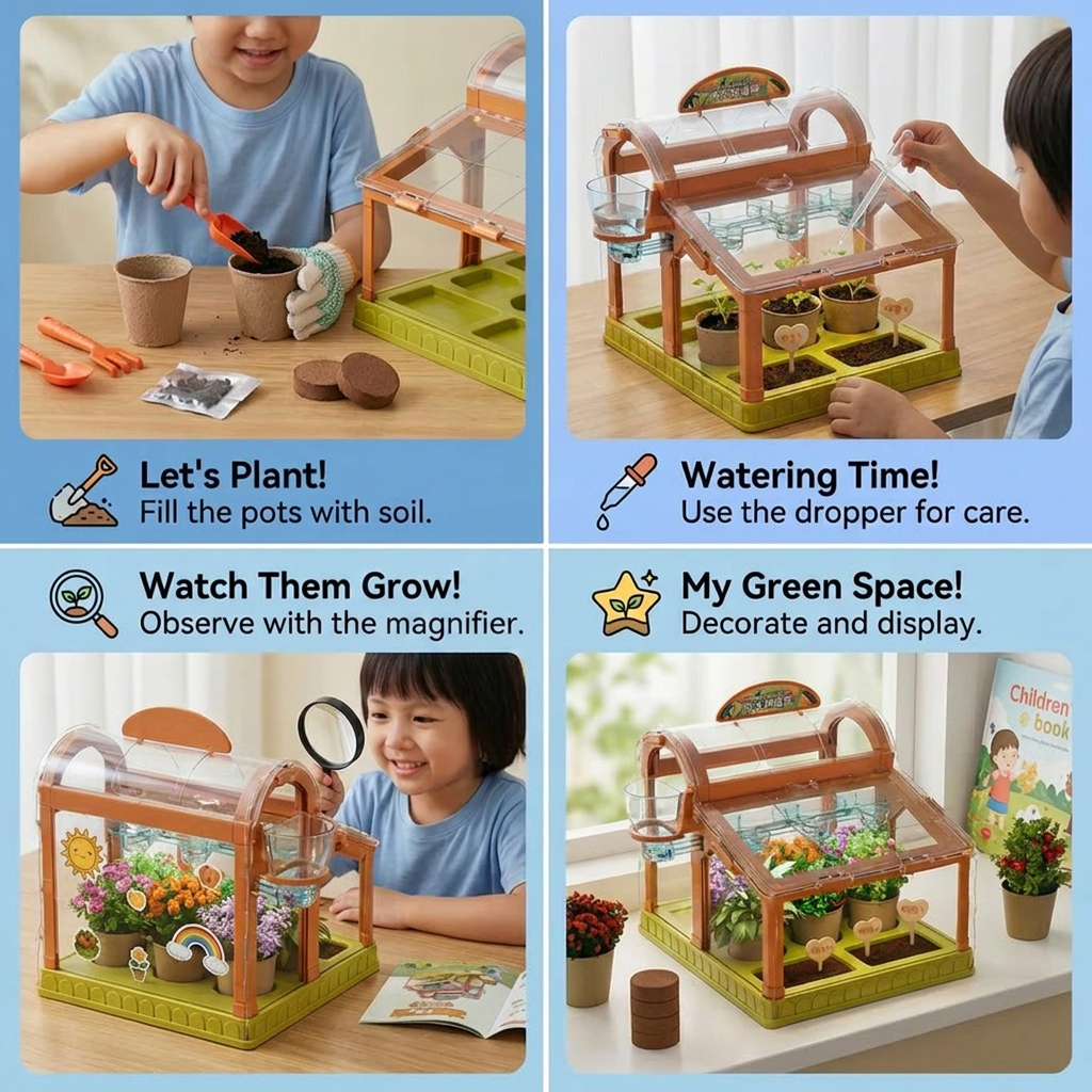 LED Acrylic Kids Greenhouse – Indoor Plant Growing Kit for Learning & Fun